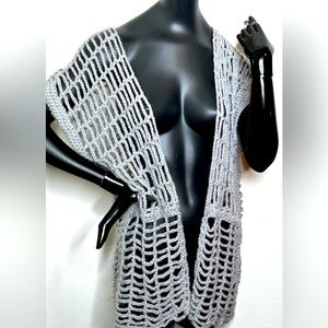 Handknit, Chrocheted, Cover UpStyle,Charcoal Gray/silver.